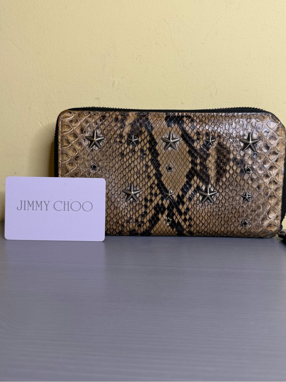 Jimmy Choo Brown Snake-Print Star Zip Wallet